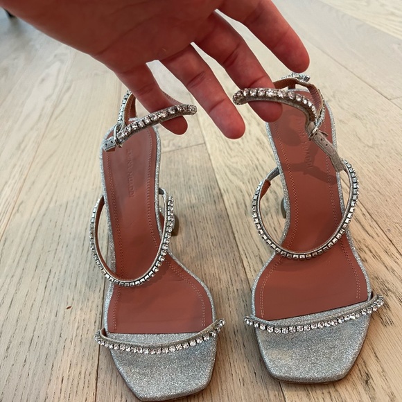 Amina Muaddi silver glitter and rhinestone heeled sandal 38 - Picture 13 of 16